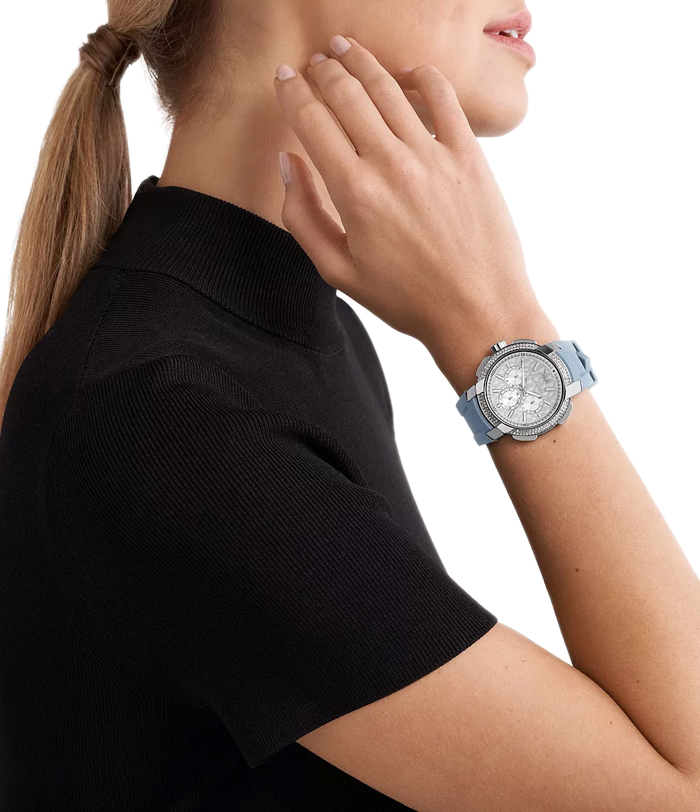 Michael Kors Sidney Chambray Multifunction Blue Dial Blue Silicone Strap Watch For Women - MK7220