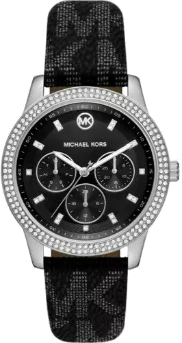 Michael Kors Tibby Chronograph Black Dial Black Leather Strap Watch For Women - MK2976