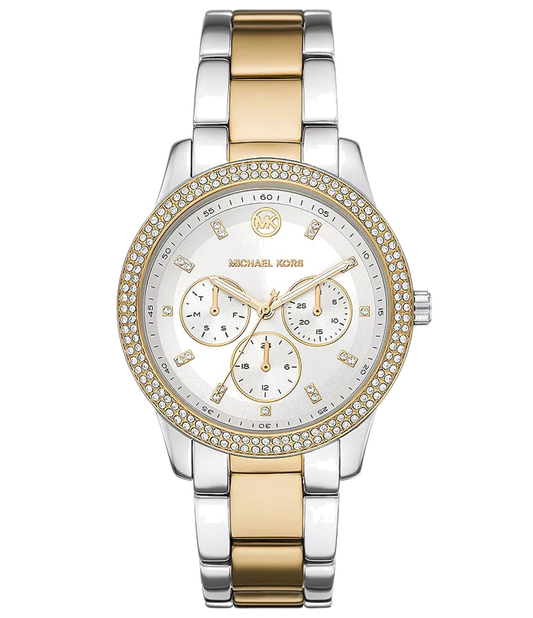 Michael Kors Tibby Multifunction White Dial Two Tone Steel Strap Watch For Women - MK6825