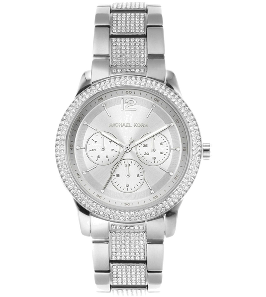 Michael Kors Tibby Chronograph Silver Dial Silver Steel Strap Watch For Women - MK7294