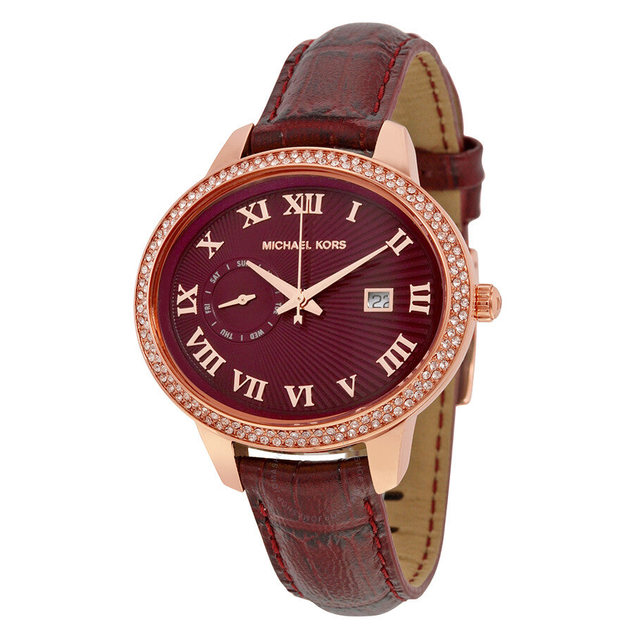 Michael Kors Whitley Quartz Burgundy Dial Burgundy Leather Strap Watch For Women - MK2430