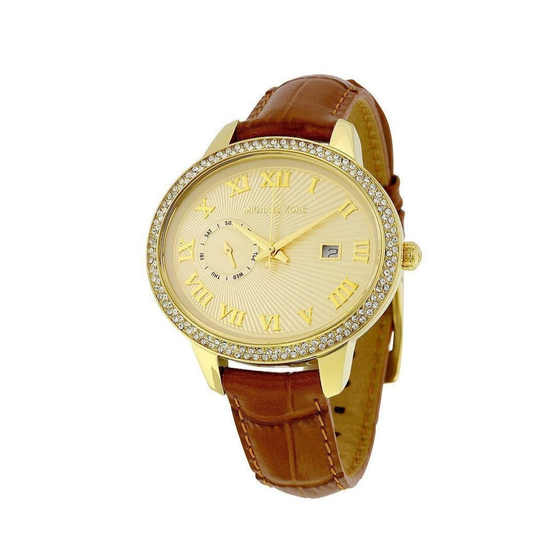 Michael Kors Whitley Quartz Gold Dial Brown Leather Strap Watch For Women - MK2428