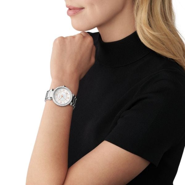 Michael Kors Parker Three Hand White Dial Silver Steel Strap Watch For Women - MK4694