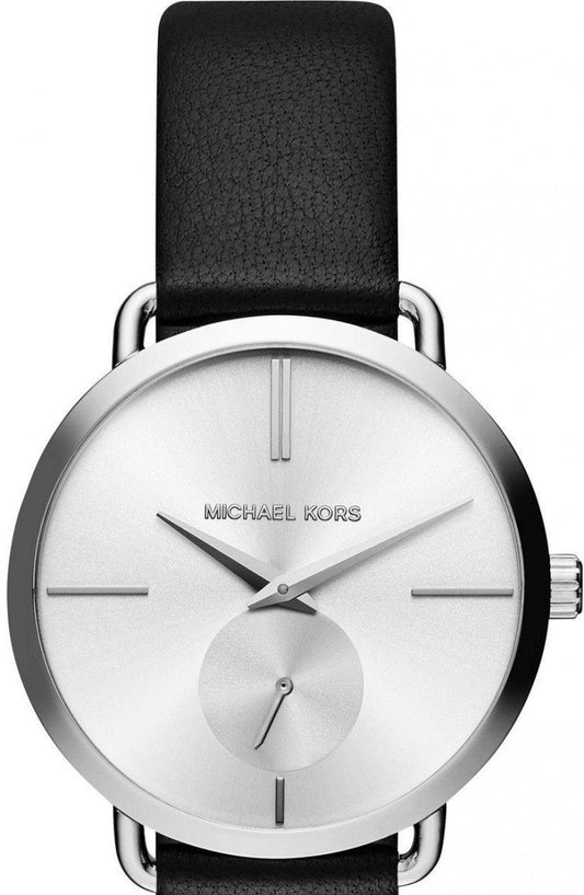 Michael Kors Portia Quartz White Dial Black Leather Strap Watch For Women - MK2658
