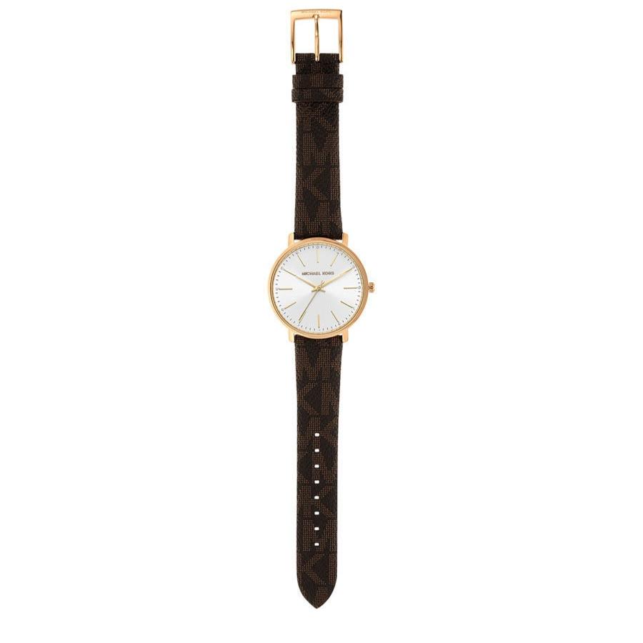 Michael Kors Pyper Quartz Silver Dial Brown Leather Strap Watch For Women - MK2857