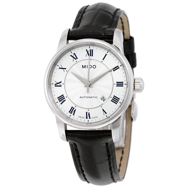 Mido Baroncelli III Automatic Silver Dial Black Leather Strap Watch For Women - M7600.4.21.4