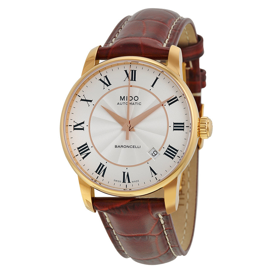 Mido Baroncelli III Automatic Silver Dial Brown Leather Strap Watch For Men - M8600.2.21.8