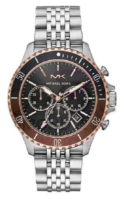 Michael Kors Bayville Chronograph Black Dial Silver Steel Strap Watch For Men - MK8725