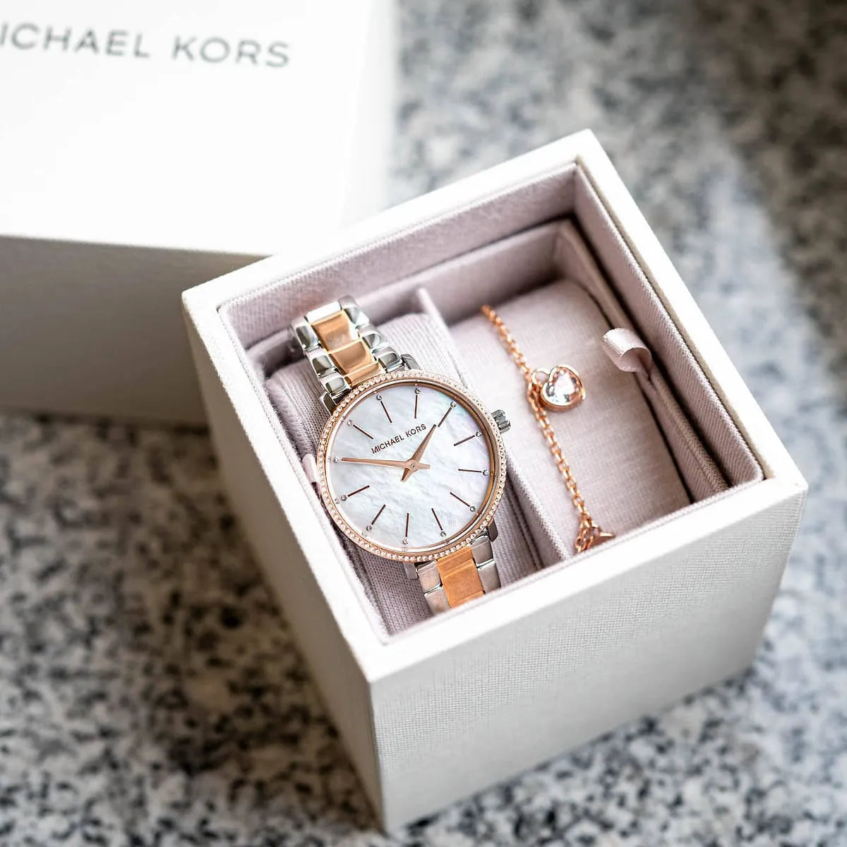 Michael Kors Pyper Quartz Mother of Pearl White Dial Two Tone Steel Strap Watch For Women - MK1066