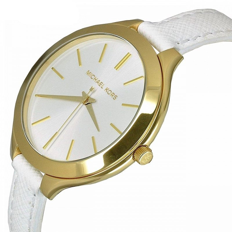 Michael Kors Slim Runway White Dial White Leather Strap Watch For Women - MK2273