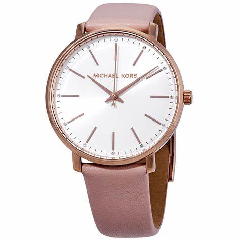 Michael Kors Pyper Quartz White Dial Pink Leather Strap Watch For Women - MK2741