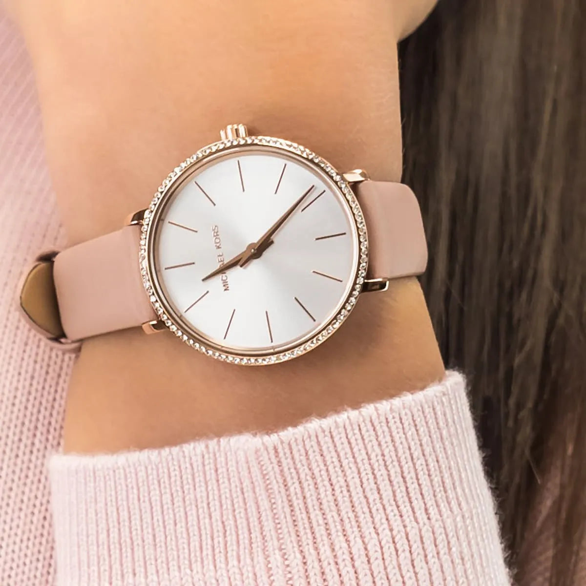 Michael Kors Pyper Analog White Dial Pink Leather Strap Watch For Women - MK2803