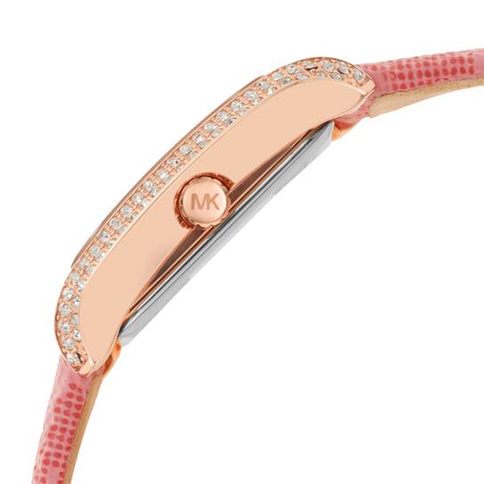 Michael Kors Emery Quartz Diamonds Red Dial Pink Leather Strap Watch For Women - MK2966