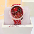 Michael Kors Tibby Multifunction Red Dial Red Leather Strap Watch For Women - MK2967