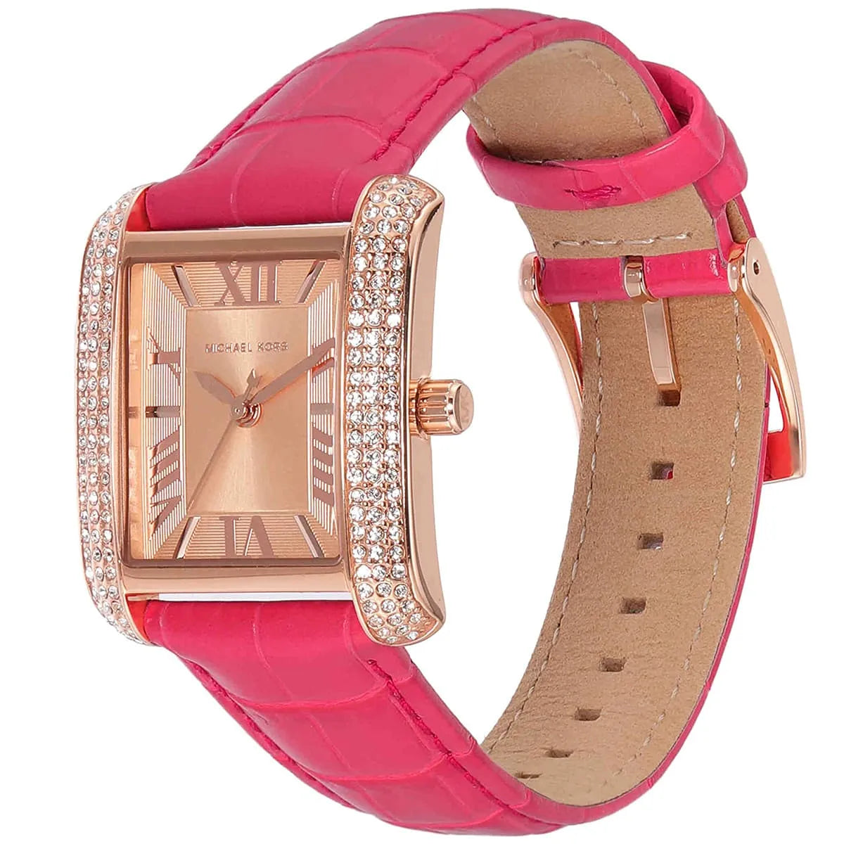 Michael Kors Emery Quartz Diamonds Rose Gold Dial Pink Leather Strap Watch For Women - MK2984