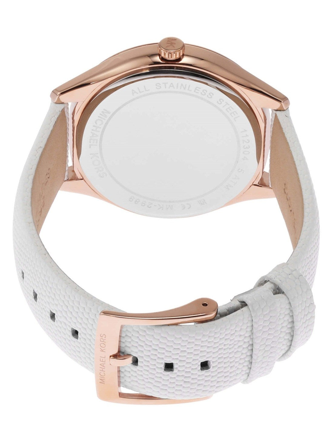 Michael Kors Harlowe Analog Rose Gold Dial White Leather Strap Watch For Women - MK2989