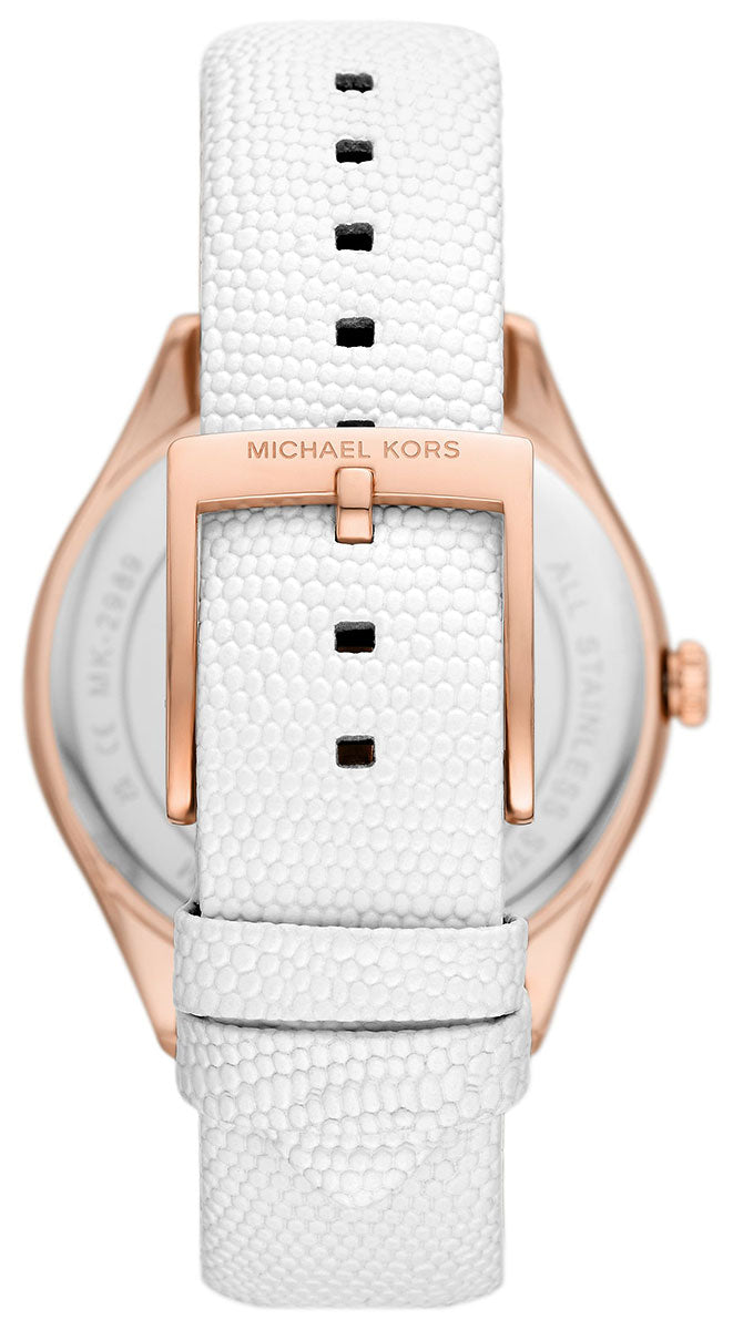 Michael Kors Harlowe Analog Rose Gold Dial White Leather Strap Watch For Women - MK2989