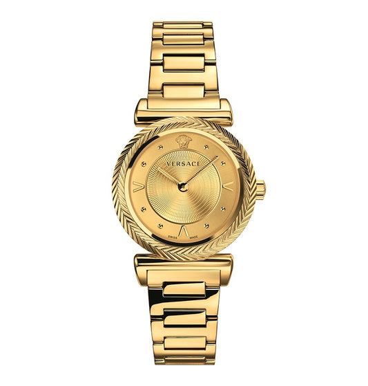 Versace V-Motif Gold Dial Gold Steel Strap Watch for Women - VERE00618