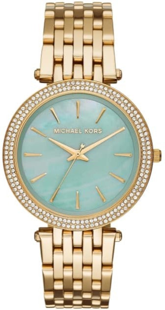 Michael Kors Darci Analog Mother of Pearl Green Dial Gold Steel Strap Watch For Women - MK3498