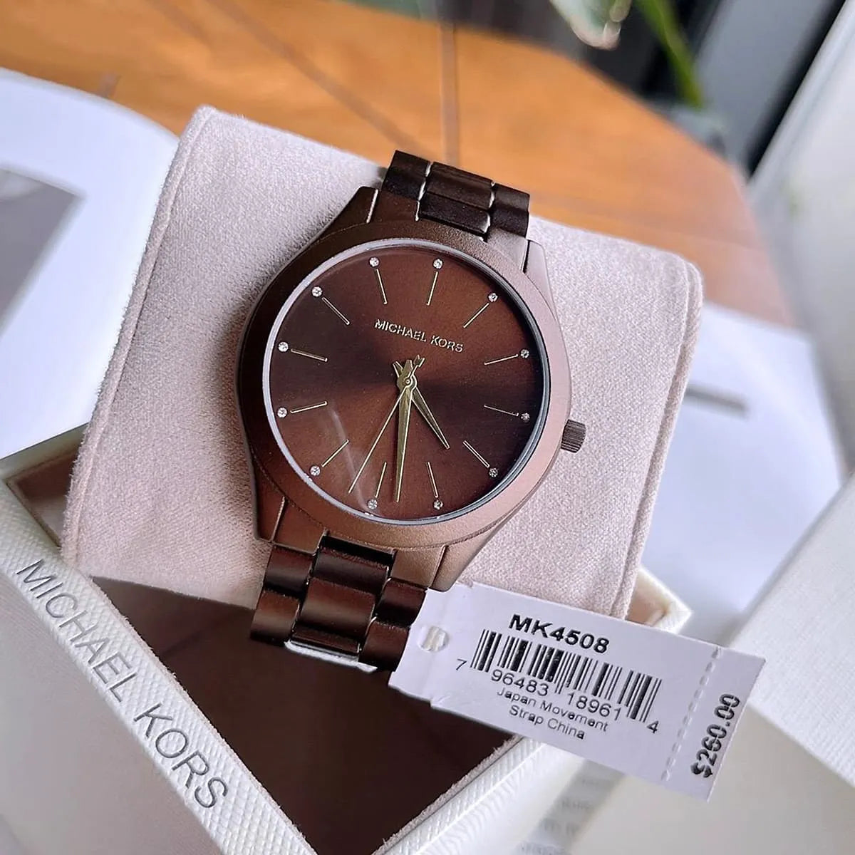 Michael Kors Slim Runway Brown Dial Brown Steel Strap Watch For Women - MK4508