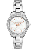 Michael Kors Liliane Three Hand Mother of Pearl White Dial Silver Steel Strap Watch For Women - MK4556