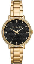 Michael Kors Pyper Three-Hand Black Dial Gold Steel Strap Watch For Women - MK4593