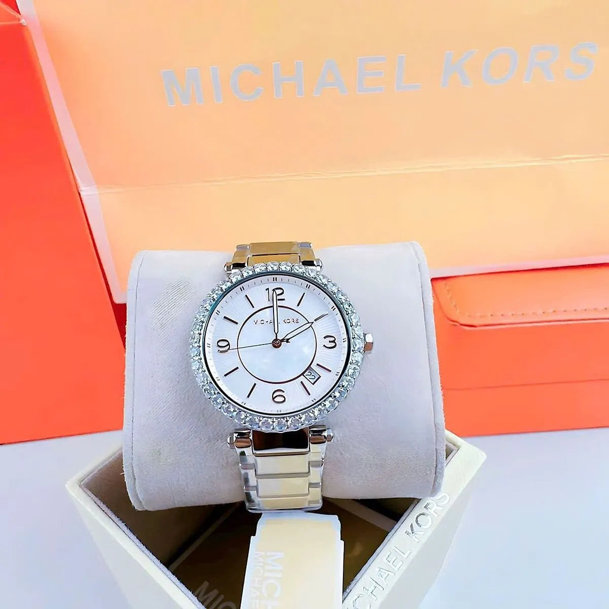 Michael Kors Parker Three Hand White Dial Silver Steel Strap Watch For Women - MK4694