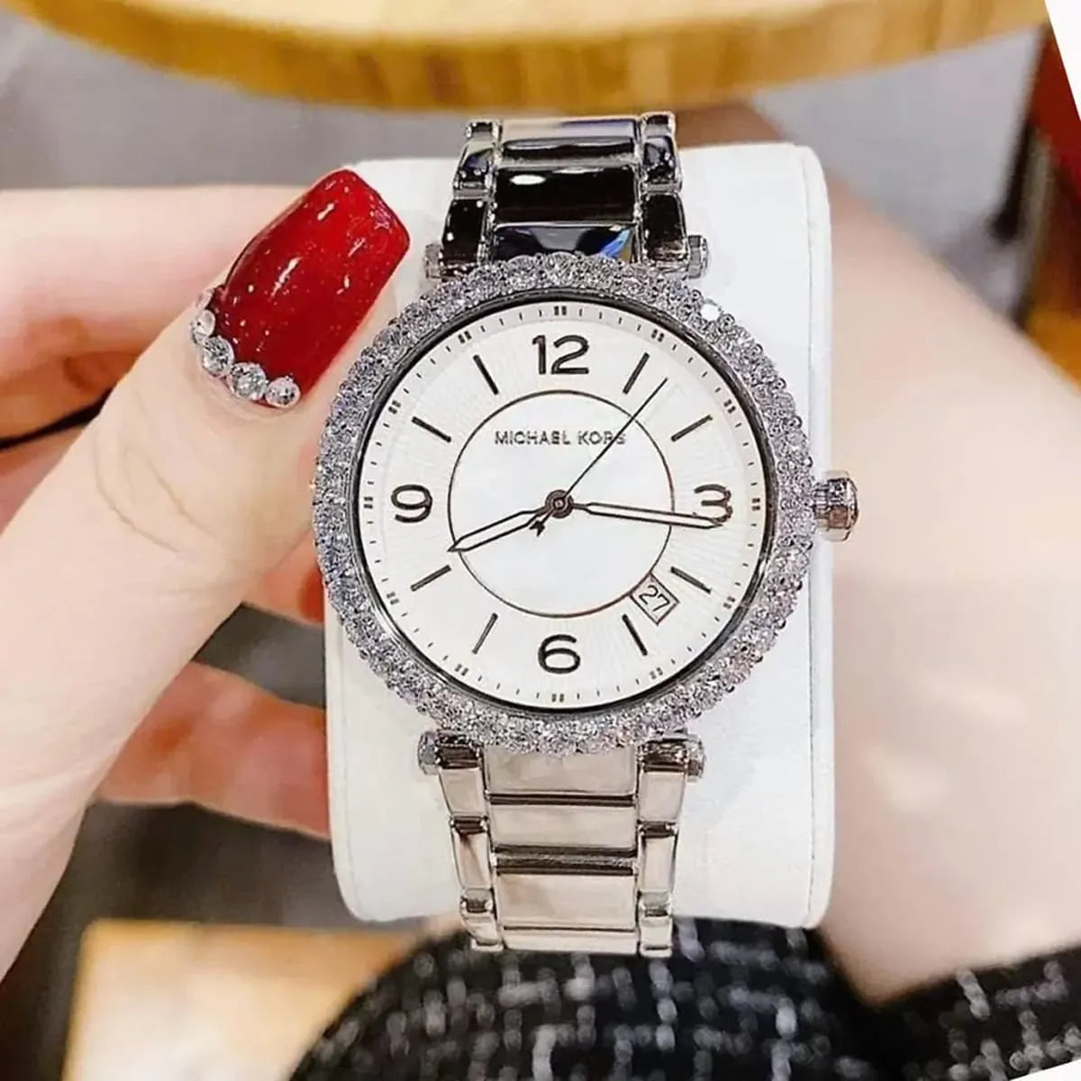Michael Kors Parker Three Hand White Dial Silver Steel Strap Watch For Women - MK4694