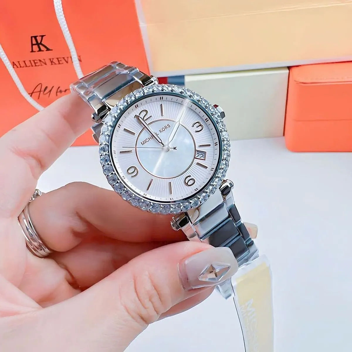 Michael Kors Parker Three Hand White Dial Silver Steel Strap Watch For Women - MK4694