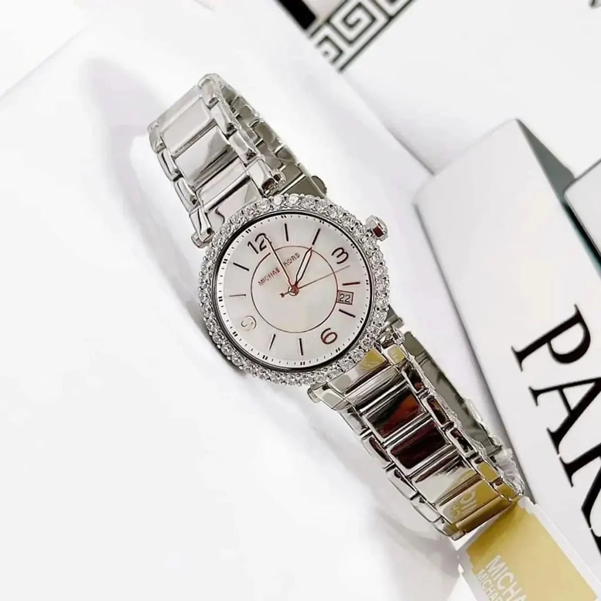 Michael Kors Parker Three Hand White Dial Silver Steel Strap Watch For Women - MK4694