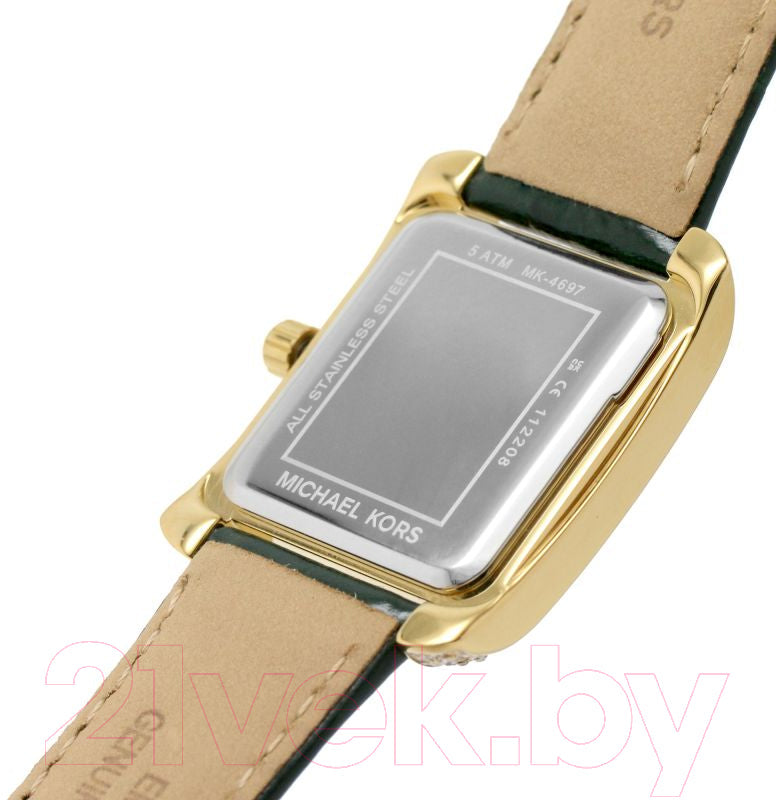 Michael Kors Emery Quartz Diamonds Green Dial Green Leather Strap Watch For Women - MK4697