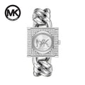 Michael Kors Chain Lock Pave Silver Dial Silver Steel Strap Watch For Women - MK4718