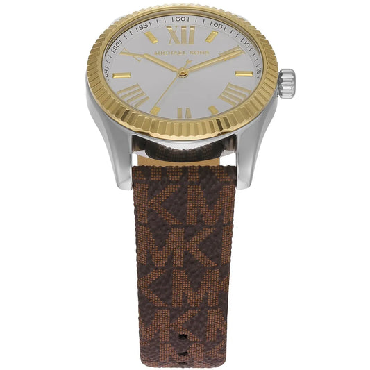 Michael Kors Lexington Silver Dial Brown Leather Strap Watch For Women - MK4745