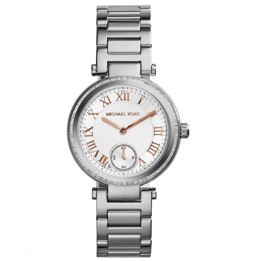 Michael Kors Skylar Quartz White Dial Silver Steel Strap Watch For Women - MK5970