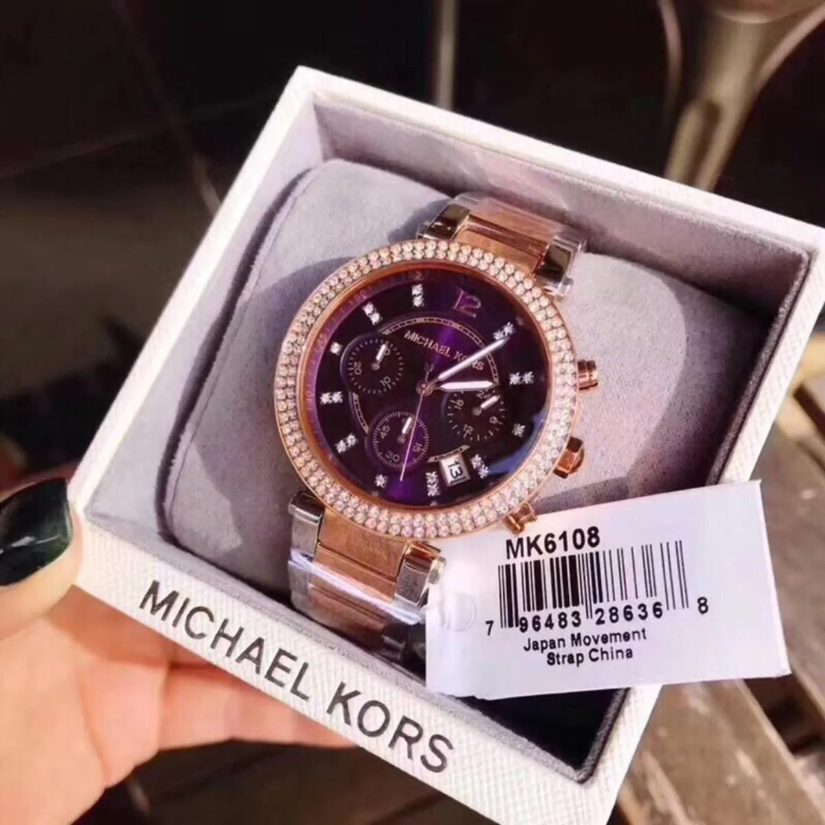 Michael Kors Parker Chronograph Purple Dial Two Tone Steel Strap Watch For Women - MK6108