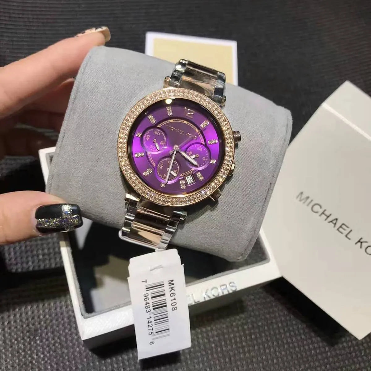 Michael Kors Parker Chronograph Purple Dial Two Tone Steel Strap Watch For Women - MK6108