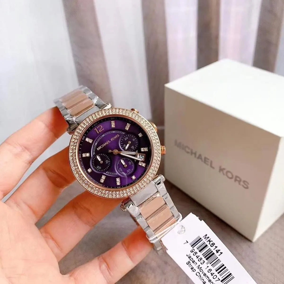 Michael Kors Parker Chronograph Purple Dial Two Tone Steel Strap Watch For Women - MK6108