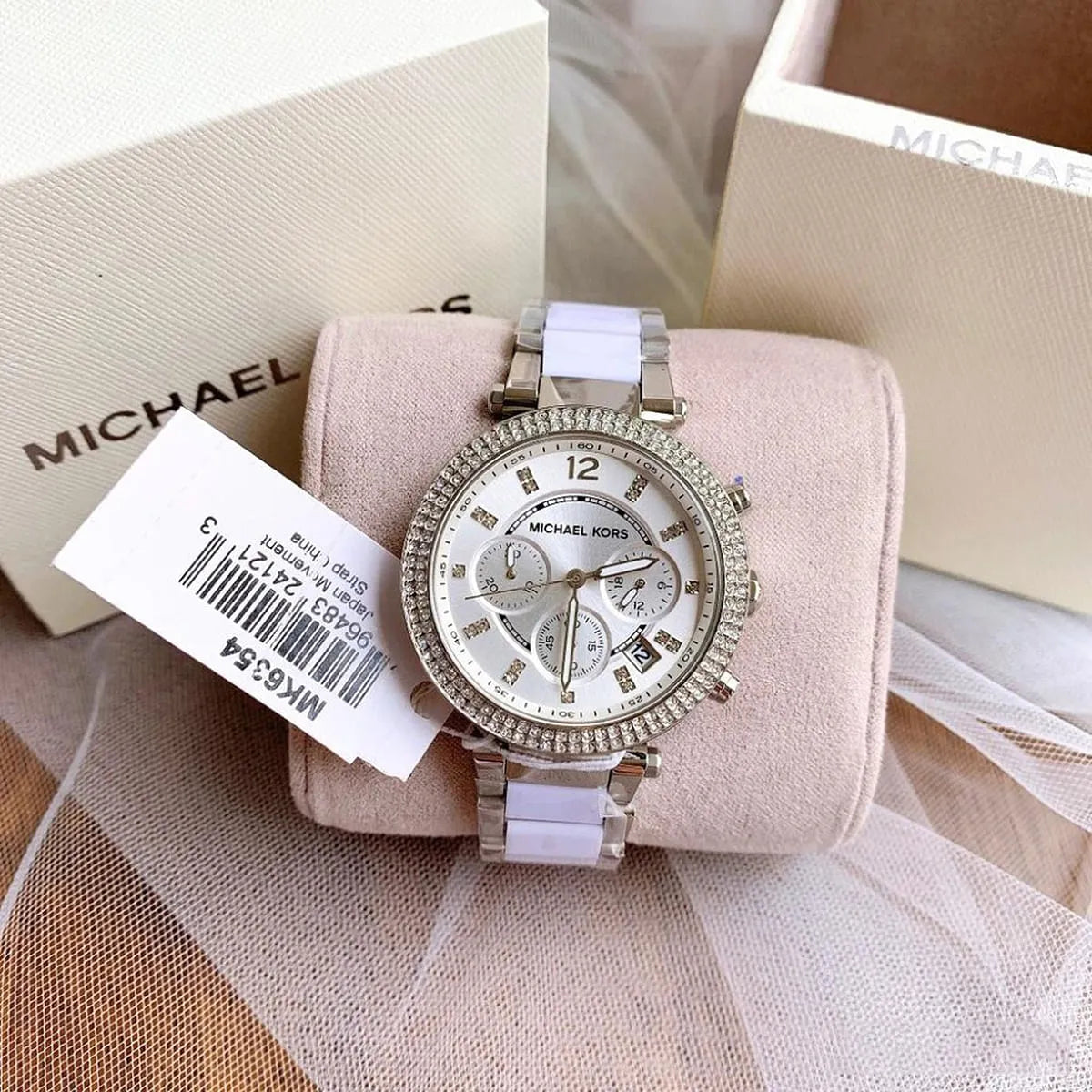 Michael Kors Parker Chronograph Silver Dial Silver Steel Strap Watch For Women - MK6354