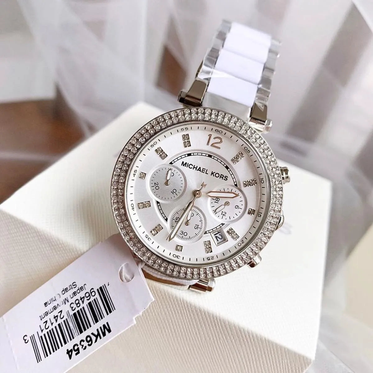 Michael Kors Parker Chronograph Silver Dial Silver Steel Strap Watch For Women - MK6354