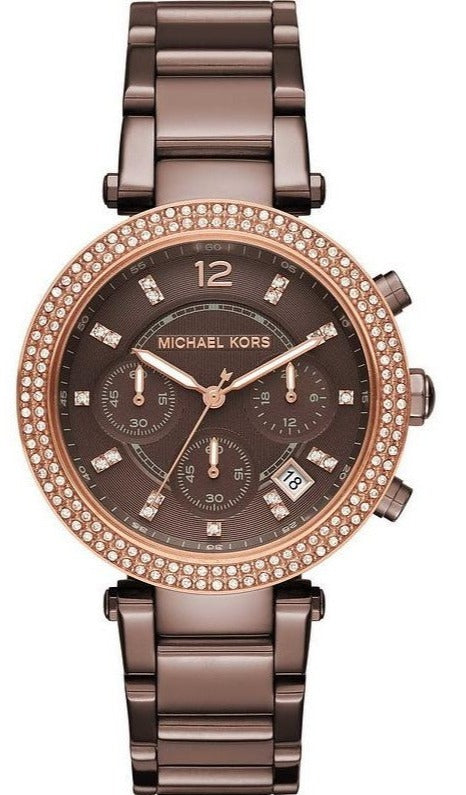 Michael Kors Parker Analog Quartz Brown Dial Brown Steel Strap Watch For Women - MK6378