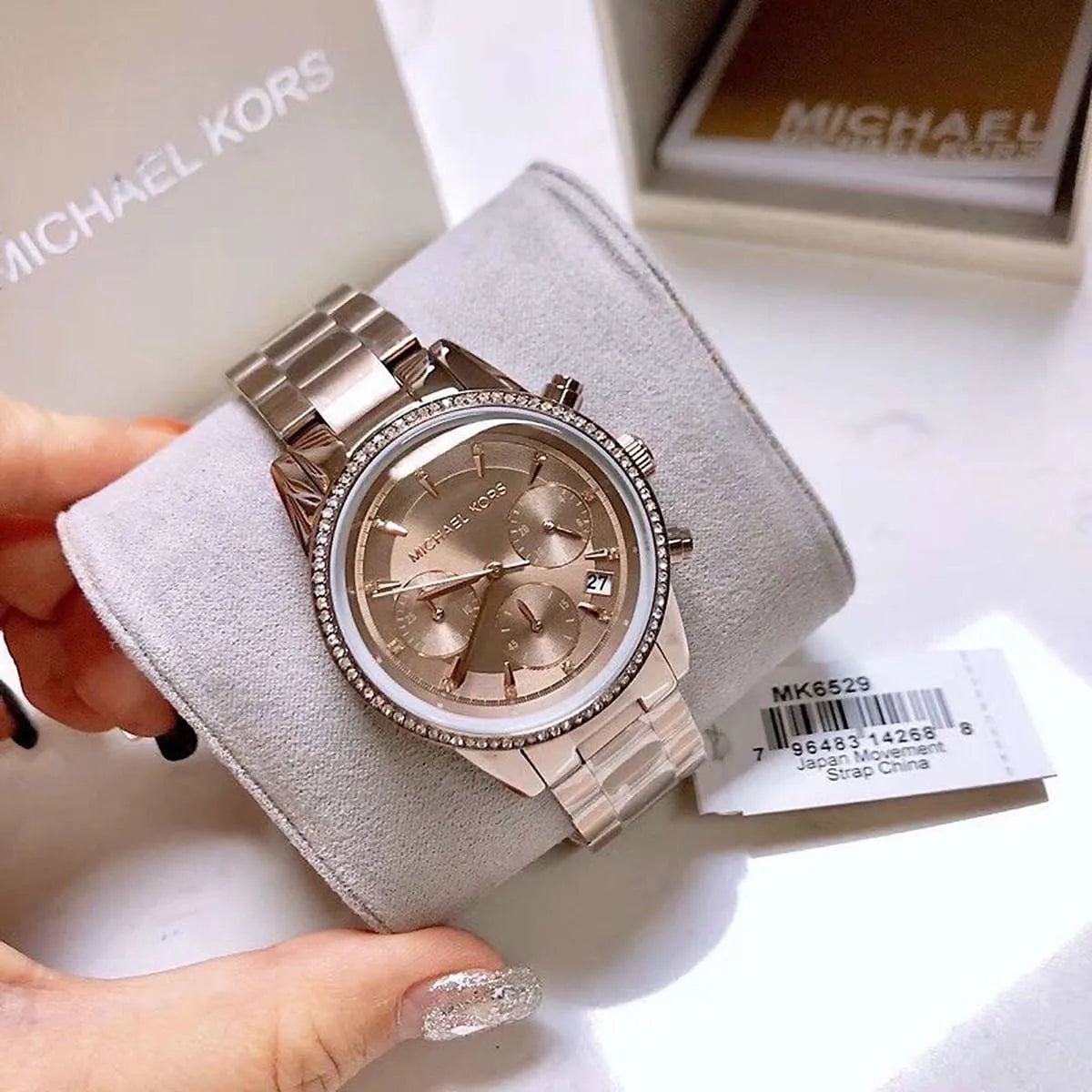 Michael Kors Ritz Chronograph Brown Dial Brown Steel Strap Watch For Women - MK6529