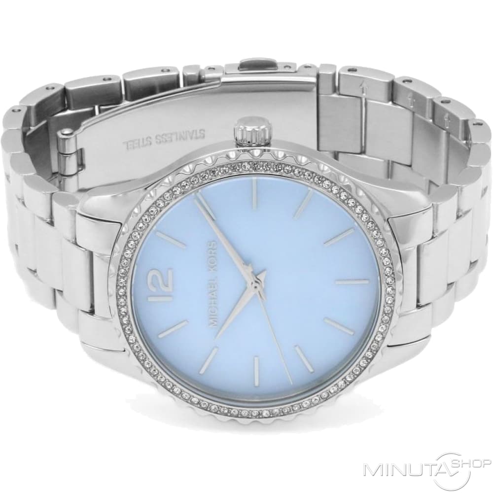 Michael Kors Layton Chronograph Mother of Pearl Blue Dial Silver Steel Strap Watch For Women - MK6847