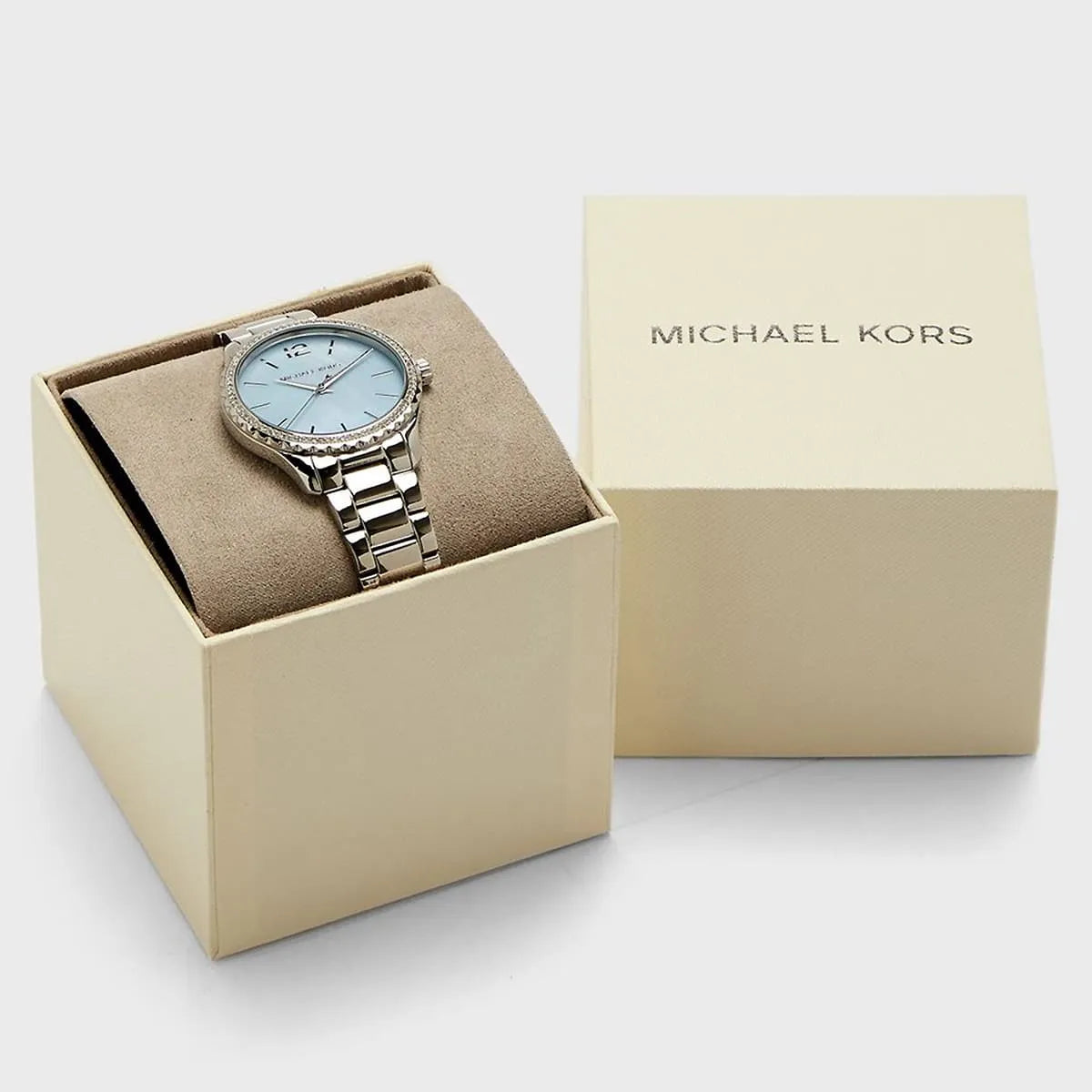 Michael Kors Layton Chronograph Mother of Pearl Blue Dial Silver Steel Strap Watch For Women - MK6847