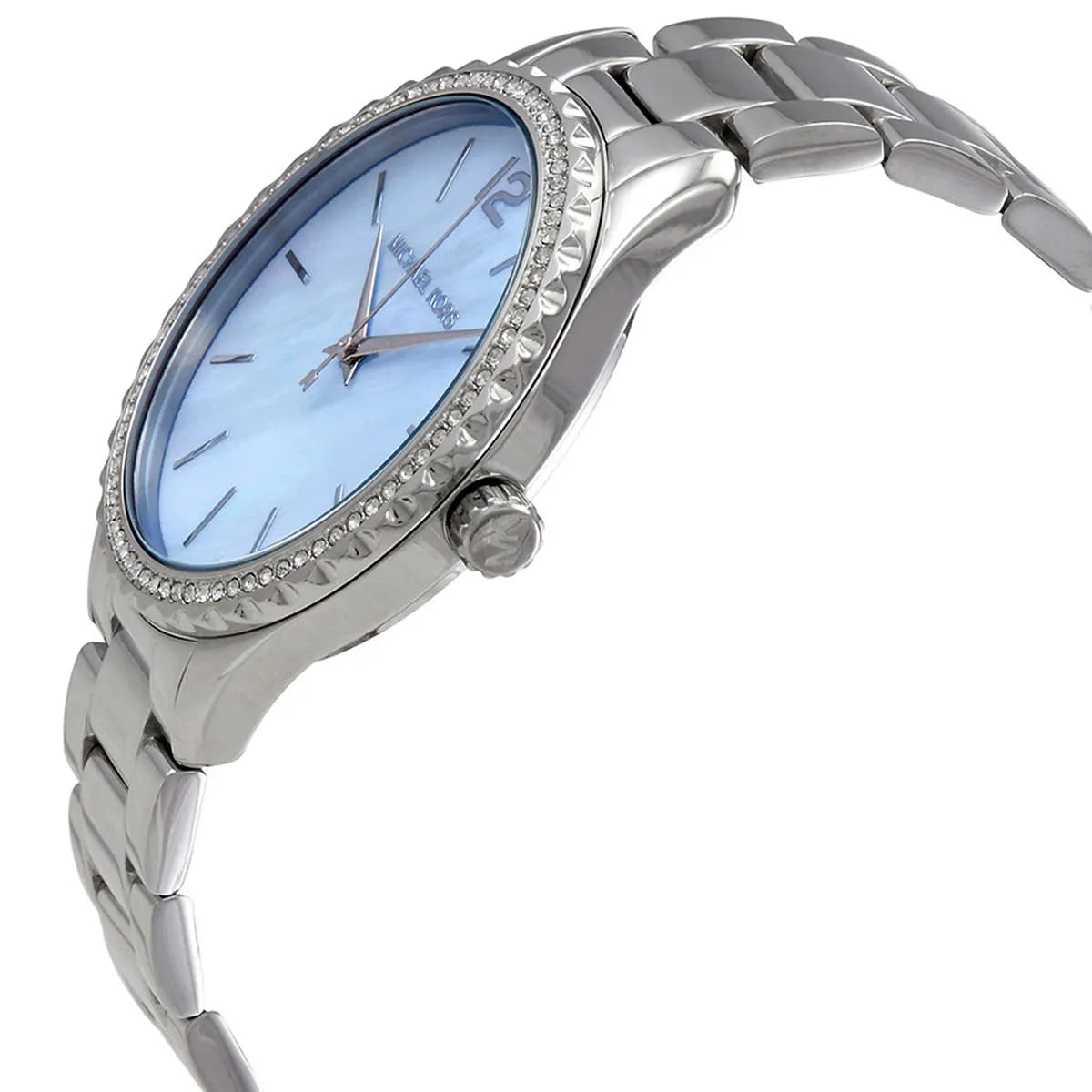 Michael Kors Layton Chronograph Mother of Pearl Blue Dial Silver Steel Strap Watch For Women - MK6847