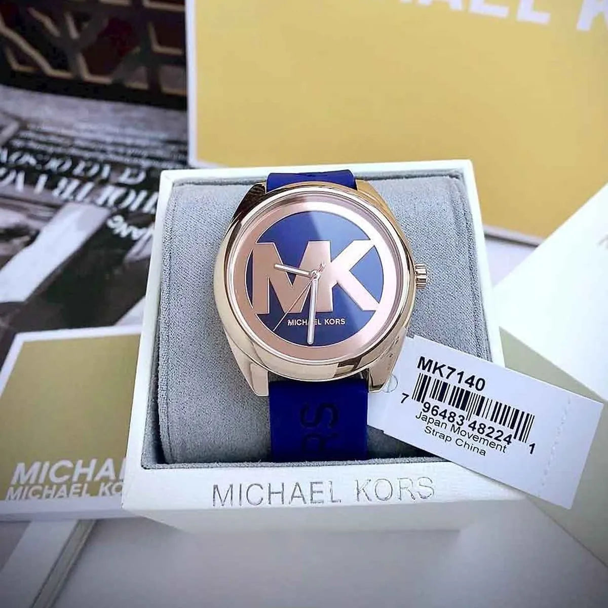 Michael Kors Janelle Three Hand Blue Dial Blue Rubber Strap Watch For Women - MK7140