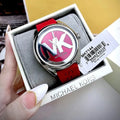 Michael Kors Janelle Three Hand Red Dial Red Rubber Strap Watch For Women - MK7144