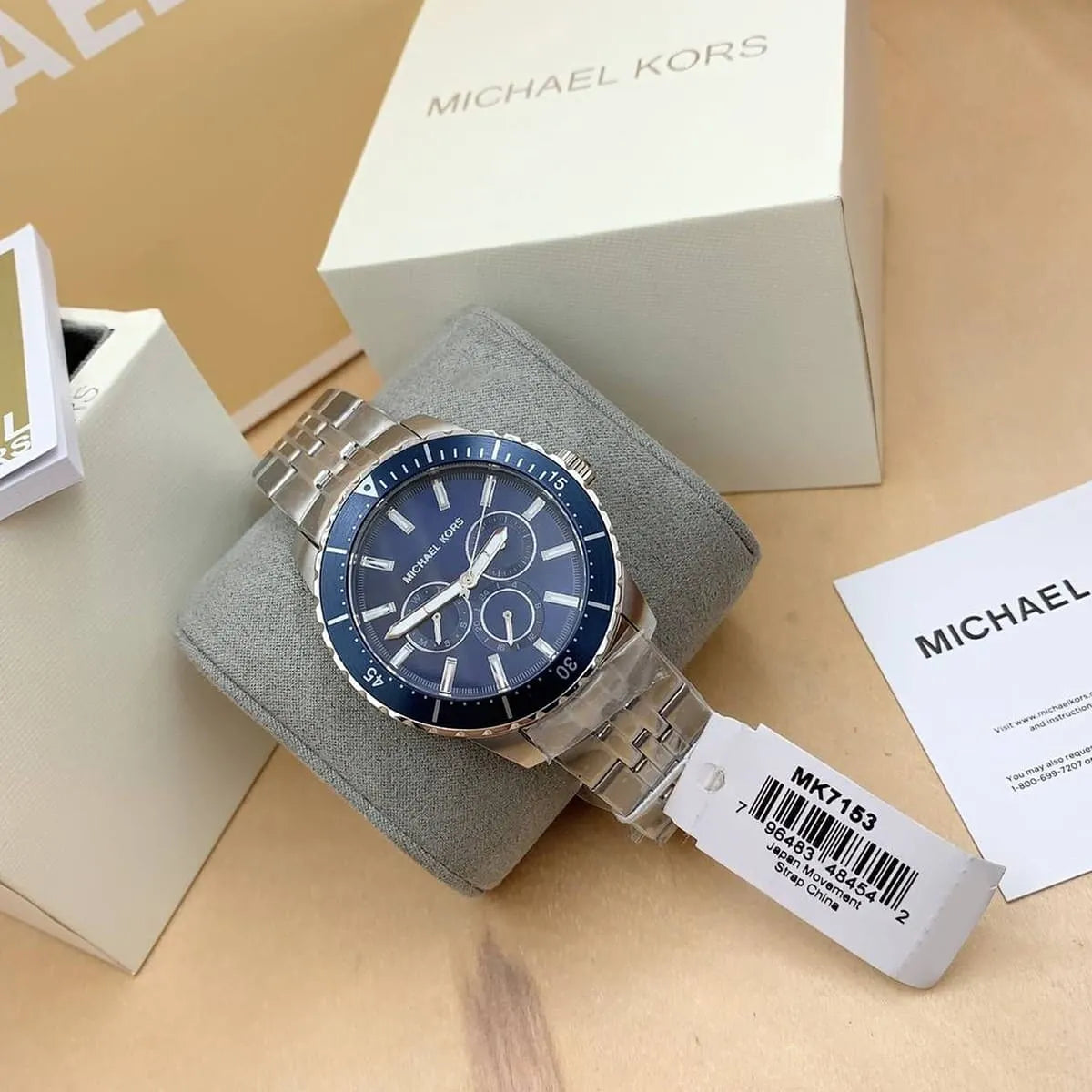 Michael Kors Cunningham Multifunction Blue Dial Silver Steel Strap Watch For Men - MK7153