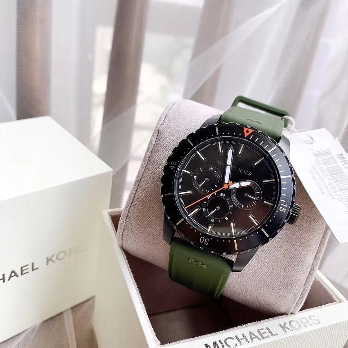 Michael Kors Cunningham Chronograph Black Dial Green Rubber Strap Watch For Men - MK7165