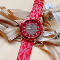 Michael Kors Runway Three-Hand Quartz Red Dial Red Leather Strap Watch For Women - MK7179