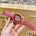 Michael Kors Runway Three-Hand Quartz Red Dial Red Leather Strap Watch For Women - MK7179